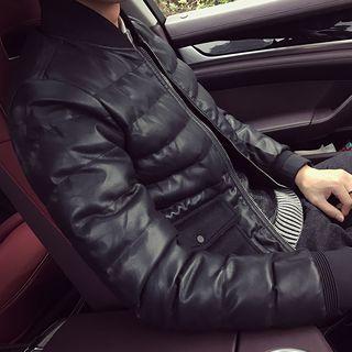 Pocket-accent Applique Padded Zip Jacket
