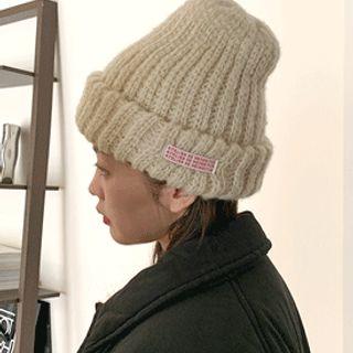 Label-patch Rib-knit Beanie