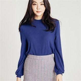 Crew-neck Bishop-sleeve Napped Pullover