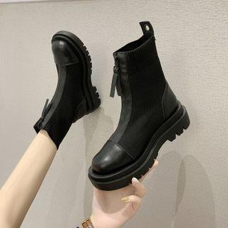 Zip-up Knit Panel Short Boots