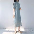 Short-sleeve Midi Qipao Light Green - One Size