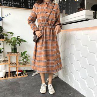 Stand Collar Plaid Dress