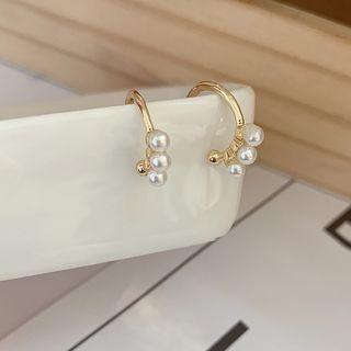 Faux Pearl Alloy Hoop Earring My30325 - 1 Pair - Gold - One Size