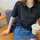 Short-sleeve Collared Drawstring T-shirt