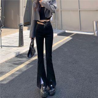 High-waist Front Slit Boot-cut Pants