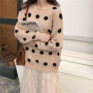 Dotted Print Loose Sweater / Mesh Midi Skirt