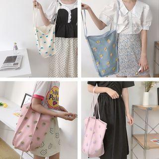 Floral Applique Mesh Tote Bag