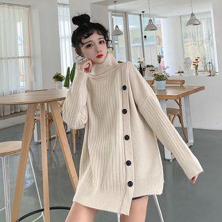 Asymmetric Zipper High Neck Knit Top