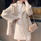 Set: Turtleneck Sweater + Double-breasted Jacket + A-line Skirt