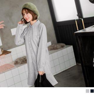 Neck Bow Ruffled Hem Shirt Dress