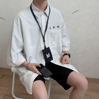 3/4-sleeve Korean Character Shirt