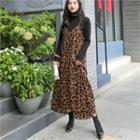 Leopard Maxi Pinafore Dress Brown - One Size