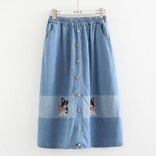 Dog Embroidery Denim Skirt