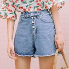 Fringed Denim Wide-leg Shorts