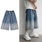 Drawstring Gradient Wide-leg Cropped Jeans