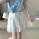 Lace Trim Crinkled Mini Skirt