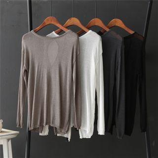 Plain Long-sleeve Cutout Knit Top