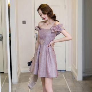 Beaded Flutter Strap A-line Dress