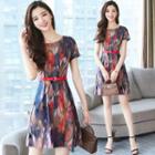 Short-sleeve Print A-line Mini Dress