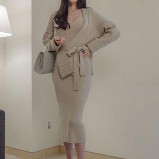 Set: Lace-up Cardigan + Sleeveless Dress