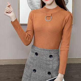 Metal Ring Mock Neck Knit Top