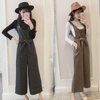 Long-sleeve Knit Top / Cropped Wide-leg Jumper Pants / Set