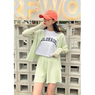 Rib-knit Cardigan & Shorts Set