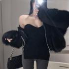 Side-slit Tube Top / Faux-fur Jacket