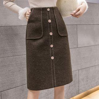 Woolen Midi Fitted Skirt