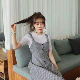 Tie-back Gingham Long Pinafore Dress
