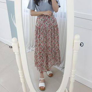 Petite Size Floral Chiffon Long Tiered Skirt