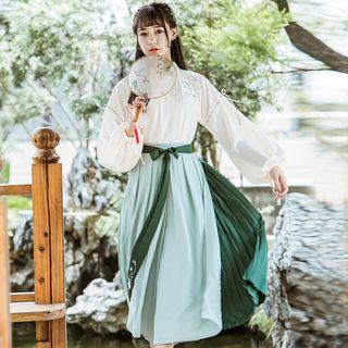 Hanfu Set: Long-sleeve Top + Wide Leg Pants