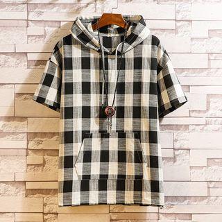 Short-sleeve Plaid Hoodie