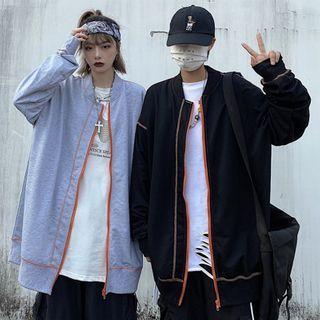 Stand Collar Stitched Zipped Baseball Jacket