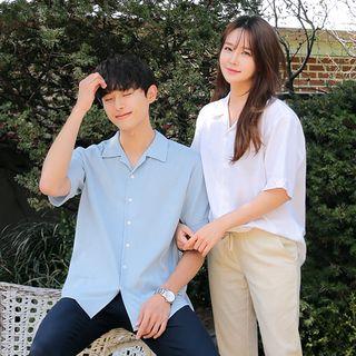 Couple Open-placket Short-sleeve Shirt