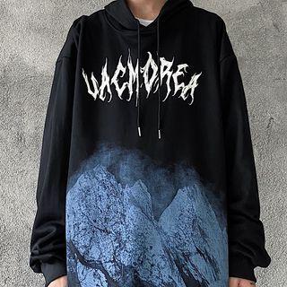 Mountain Print Lettering Hoodie