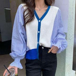 Mock Two-piece Striped Panel Cardigan