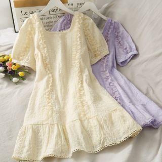 Eyelet Ruffled-trim Mini Dress