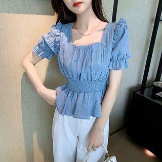 Short-sleeve Ruffle Square-neck Blouse
