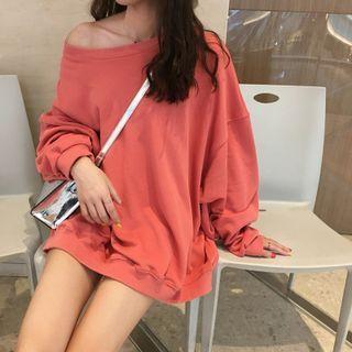 Off Shoulder Plain Oversize Sweatshirt