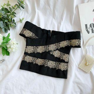 Off-shoulder Embroidered Crop Top