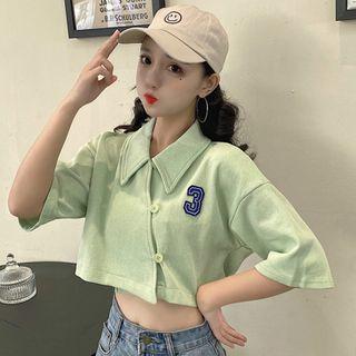 Elbow-sleeve Crop Polo Shirt