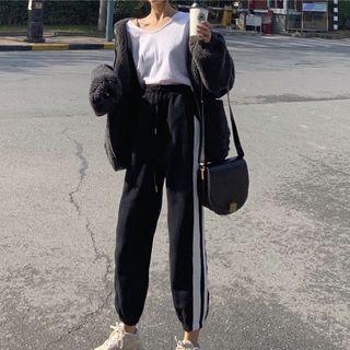 Cropped Contrast-trim Sweatpants As Shown In Figure - One Size