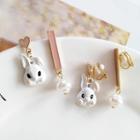 Asymmetric Faux Pearl Rabbit Drop Earring / Clip-on Earring
