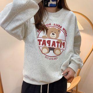 Bear Print Sweatshirt Light Melange Gray - One Size