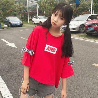 Elbow-sleeve Bow-tied Top