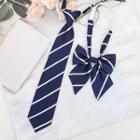 Set: Striped Neck Tie & Bow Tie Set Of 2 - Neck Tie & Bow Tie - Stripe - Dark Blue & White - One Size