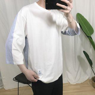 Couple Matching 3/4-sleeve Striped Panel Shirt
