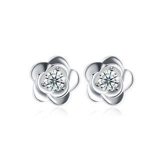 925 Sterling Silver Simple Fashion Flower Cubic Zirconia Stud Earrings Silver - One Size