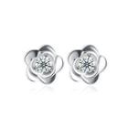 925 Sterling Silver Simple Fashion Flower Cubic Zirconia Stud Earrings Silver - One Size